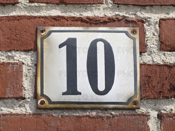 Vintage, house number plate, number 10, digit, anniversary, birthday, North Rhine-Westphalia,