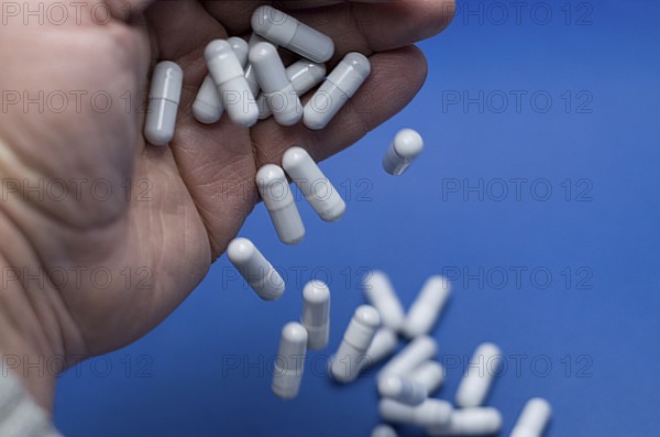 Life without drugs and dependence on capsules of antibiotic, medicine, amphetamines, drugs and