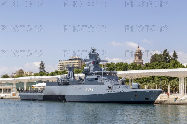 Malaga, Spain, May 25, 2019: The German Corvette F264 Ludwigshafen am Rhein anchored at Malaga