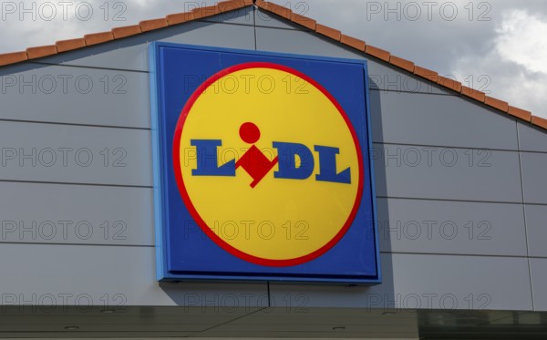 Nova Bana, Slovakia, March, 18, 2022 : Lidl shop Sign. Brand logo. Lidl is a German international