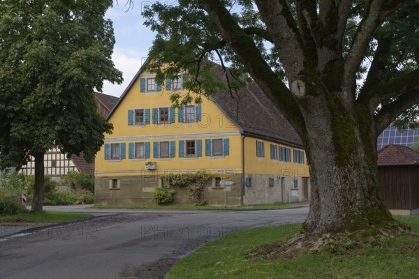 Farmhouses and half-timbered farm houses in the historic town centre of Weckelweiler, Kirchberg an