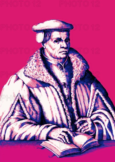 Thomas Müntzer, 1489 – 1525, German preacher and theologian, digitally edited after a print by