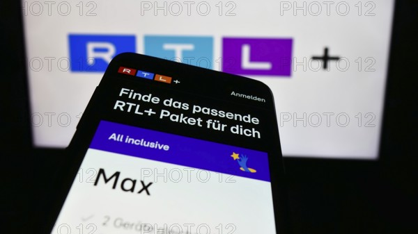 Stuttgart, Germany, 02-13-2024: Mobile phone with website of German entertainment platform RTL plus