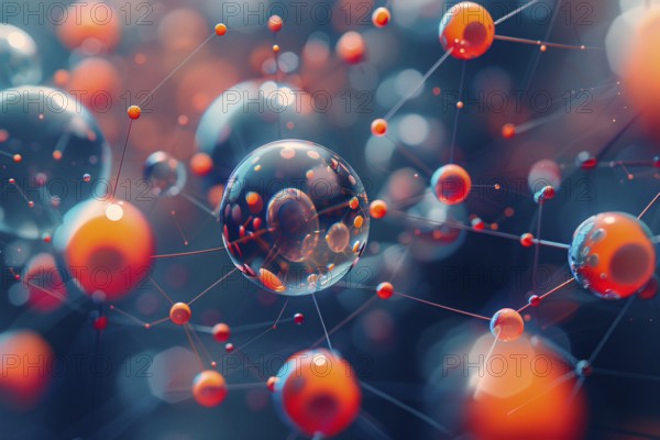 3D abstract image depicting a network of atoms in a molecular structure, education, university, AI