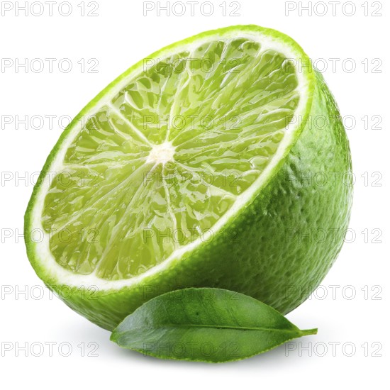 Lime with leaf isolated on white background. Clipping Paths