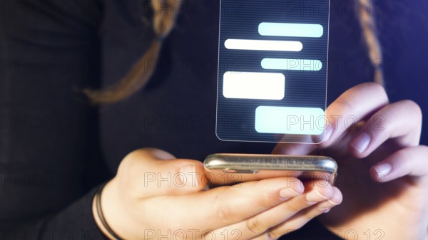 Teenage girl chat with cell phone, hands and cellphone detail, footage suitable for topics such as
