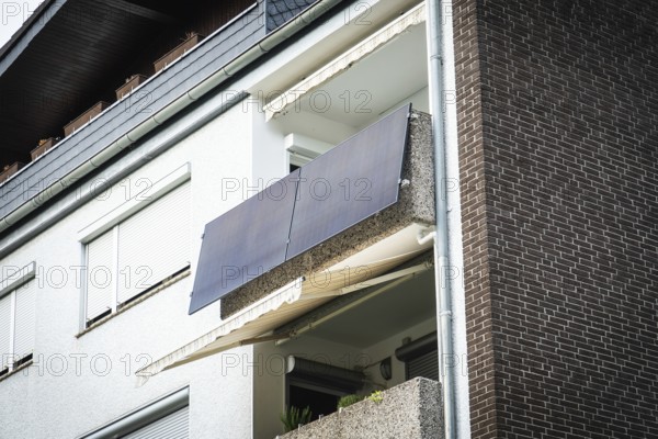 Balcony power plant on an apartment block in Monheim am Rhein, Germany, Europe