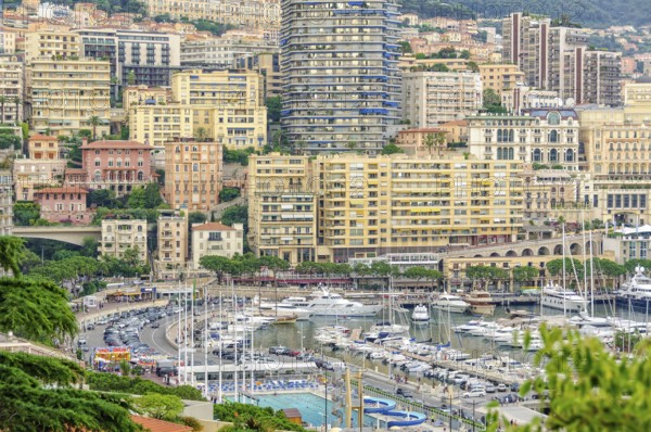 Port Hercule and Avenue d'Ostende photographed from Monaco-Ville, Monaco, Europe