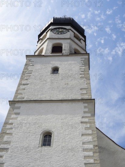 Church tower, Augustinian Canons' Monastery, Öhningen, Lake Constance, Baden-Württemberg, Germany,