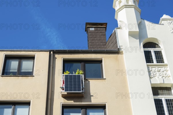Balcony power station on a balcony of an attic flat in Düsseldorf, Germany, Europe