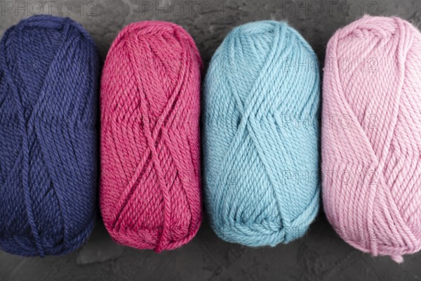 Flat lay colorful wool yarn