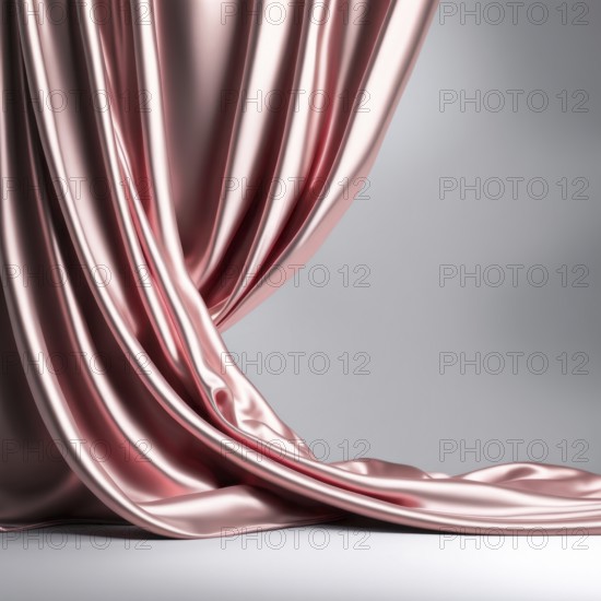 Elegantly draped pink silk fabric, glossy with smooth, luxurious folds, AI generated