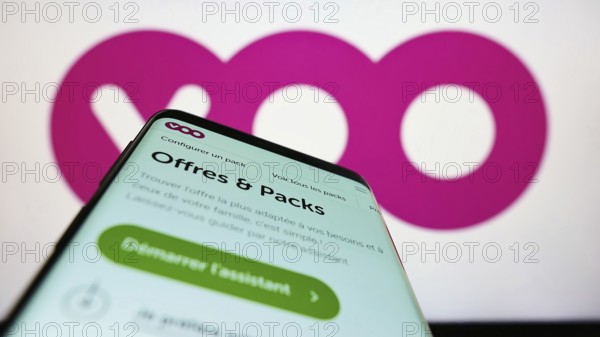 Stuttgart, Germany, 06-25-2022: Mobile phone with website of Belgian telecommunications company Voo