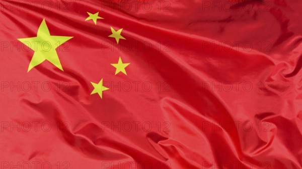 Close-up of a waving flag, national flag of China, fabric looks like silk