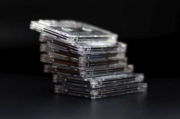 Stack of audio cassette tapes