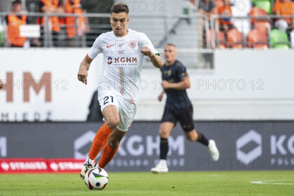 LUBIN, POLAND - AUGUST 31, 2024: Football match Polish PKO Ekstraklasa between KGHM Zaglebie Lubin