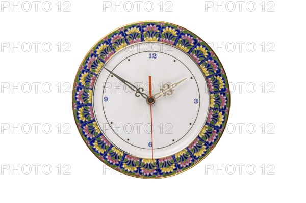 Benjarong clock, the beautiful souvenir of Thailand, design as a porcelain plate with five colors