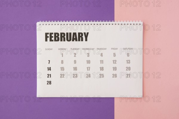 Top view desk february calendar