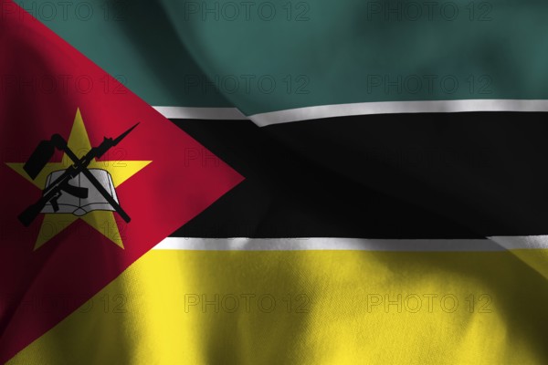 A ruffled fabric flag of Mozambique