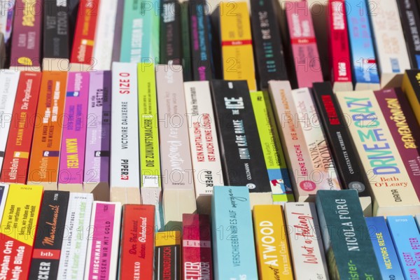 Colourful paperbacks on a bookshop stall, Germany, Europe
