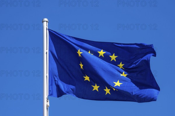 European flag with blue sky in Warnemünde