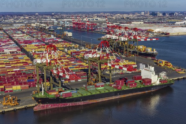 Container Shipping Yard, Aerial image, Port of Elizabeth, Newark, New Jersey, USA, North America