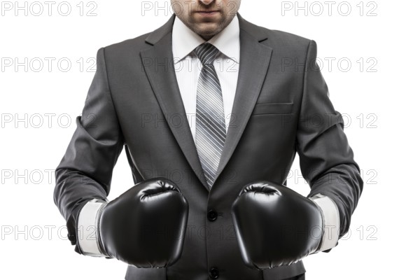 Business career and professional competition success concept, businessman boxer in black suit