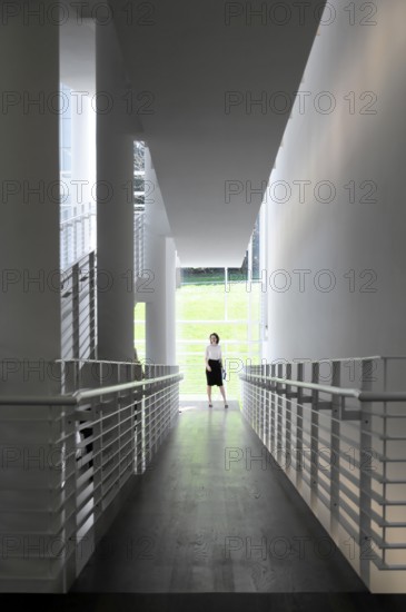 Partial interior view of the Museum Frieder Burda, Baden-Baden, person standing at the end of a