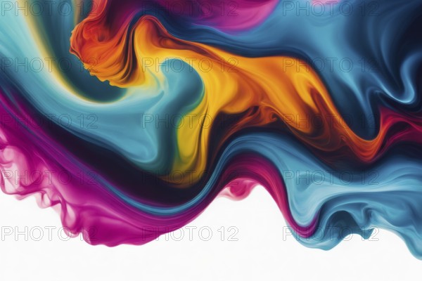 Abstract digital art with fluid flowing patterns in blue, yellow, and pink hues, AI generated