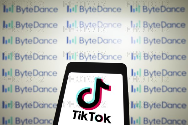 March 14, 2024, Brazil. In this photo illustration, the TikTok logo is displayed on a smartphone
