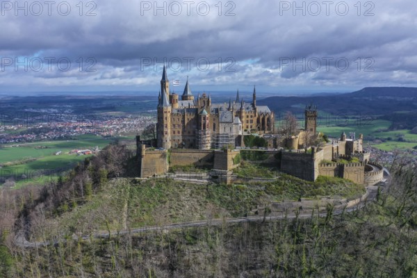 Aerial view of Hohenzollern Castle, ancestral castle of the Prussian royal family and former ruling