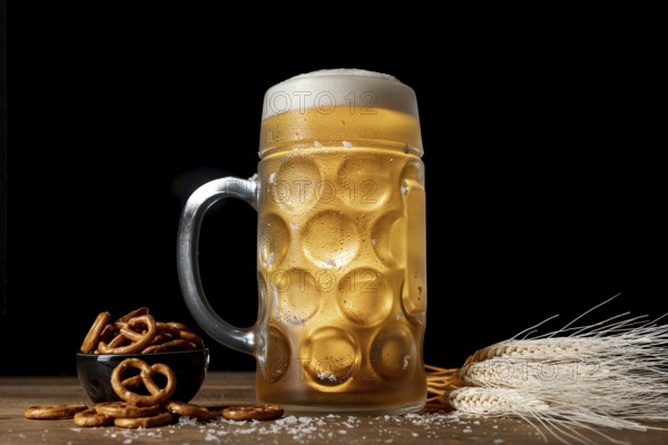 Mug with blonde beer pretzels