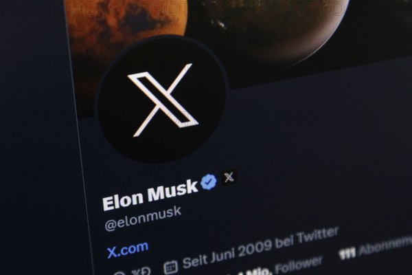 Symbolic image social media, close-up of a dark screen with X logo in Elon Musk's account on the