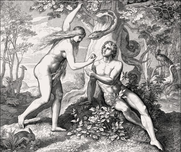 Original sin, fall of man, by Julius Schnorr von Carolsfeld, 1860
