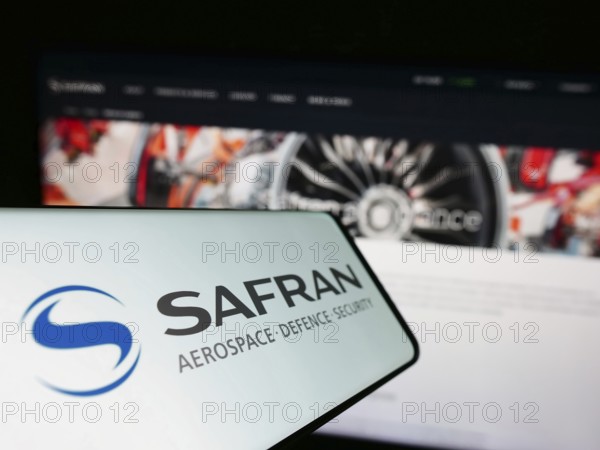Stuttgart, Germany, 12-02-2022: Cellphone with logo of French aerospace company Safran S.A. on