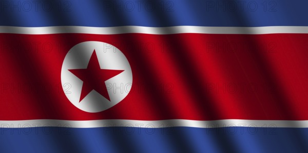 The North Korea flag flying in the wind