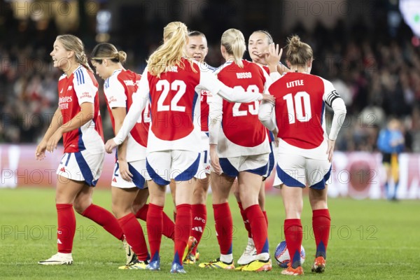 MELBOURNE, AUSTRALIA, MAY 24: Arsenal Women FC celebrate Alessia Russo's goal against the A-League
