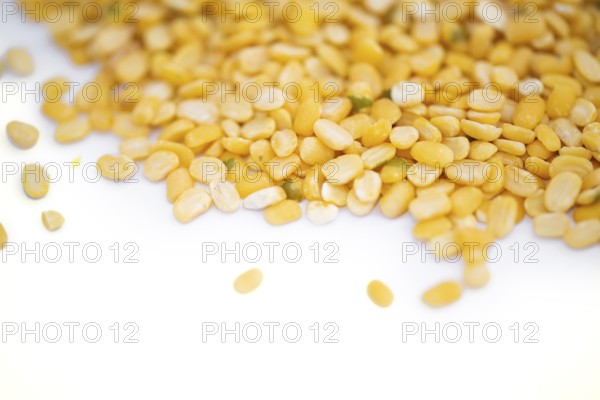 Dry organic Split Half Moong or Mung bean or green gram. Healthy spices, nuts, seeds, and herbal