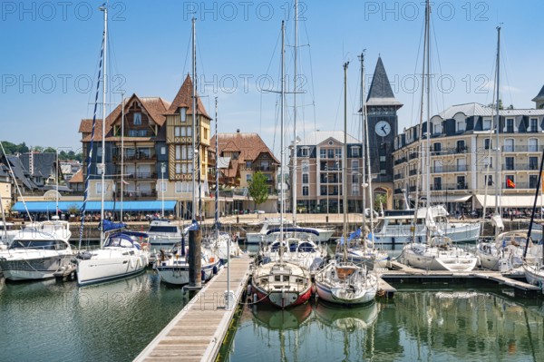 Sailboats in the harbour of Deauville, Cote Fleurie, Calvados department, Normandy, France, Europe
