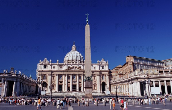 St Peter's Square with obelisk and St Peter's Church, Italy, Rome, Vatican City, Europe
