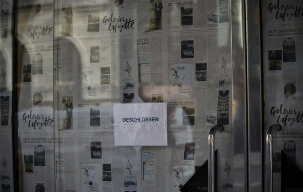 Door of the finally closed French luxury department stores' Galeries Lafayette in October 2024,
