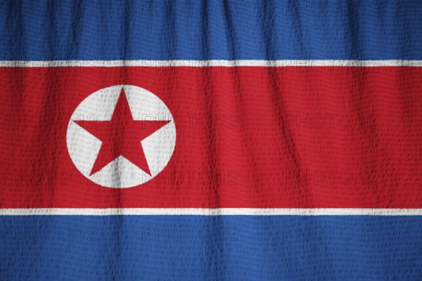 Closeup of Ruffled North Korea Flag, North Korea Flag Blowing in Wind