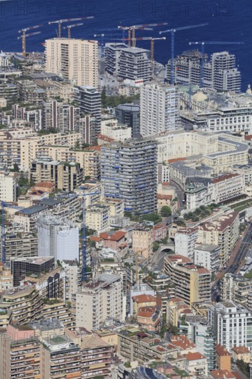 Monte-Carlo district with large construction site of the new Mareterra district built into the sea,