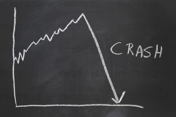 stock market crash - economy crisis - hand-drawn graph on chalkboard