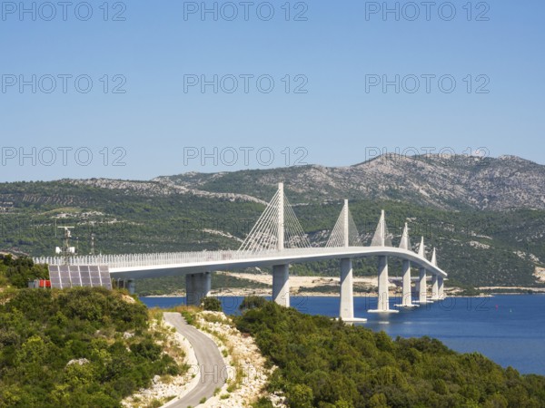 Peljesac Bridge, Croatia. Image of beautiful modern multi-span cable-stayed Peljesac Bridge over