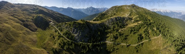 Assietta ridge road, aerial view, military alpine road between Monte Genevris and Colle Blegier,