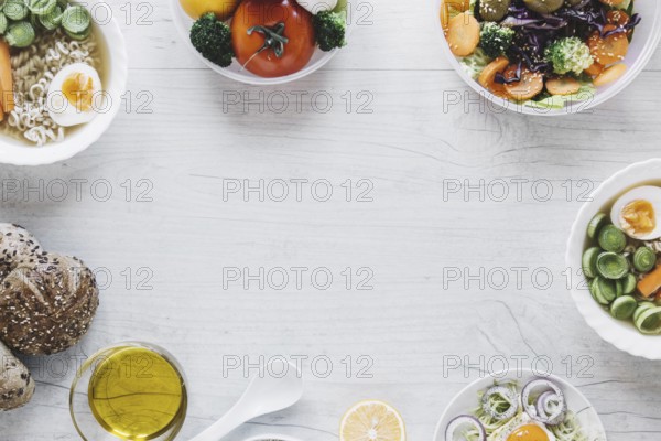Border from tasty dishes