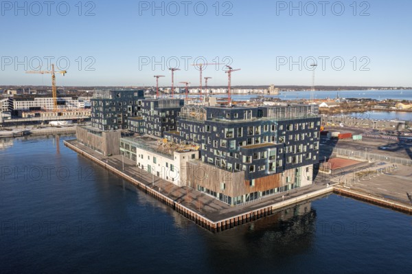 Copenhagen, Denmark, January 06, 2022: Aerial drone view of Copenhagen International School, CIS in