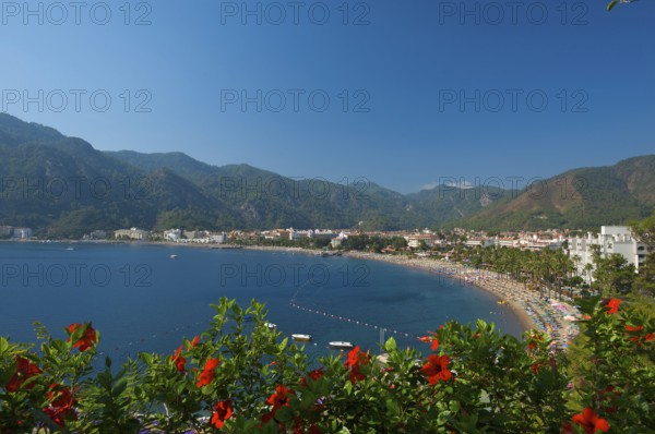 Beach bay of Icmeler near Marmaris, Turkish Aegean Sea, Coast, Turkey, Asia