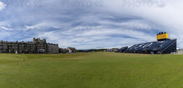 St. Andrews, United Kingdom - 22 June, 2022: panorama view of the 18th hole at the old Course in St